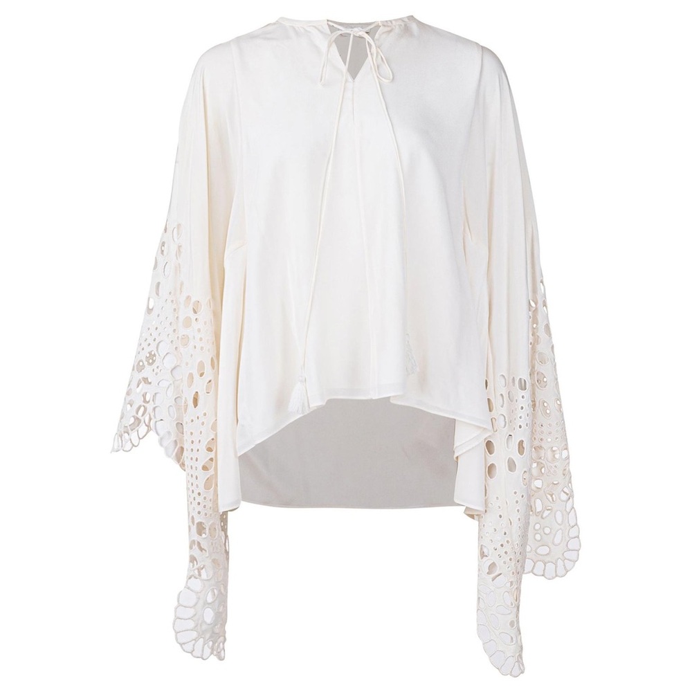 Few Moda Eyelet Sleeve Tassel Tie V neck White Women's Top